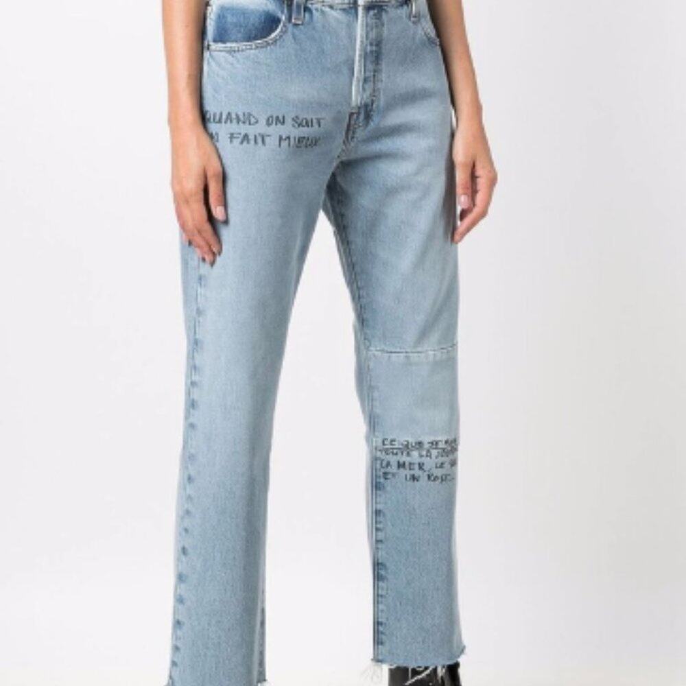 Frame - Graffiti Print Straight leg Jeans In Blue - Picture 2 of 6